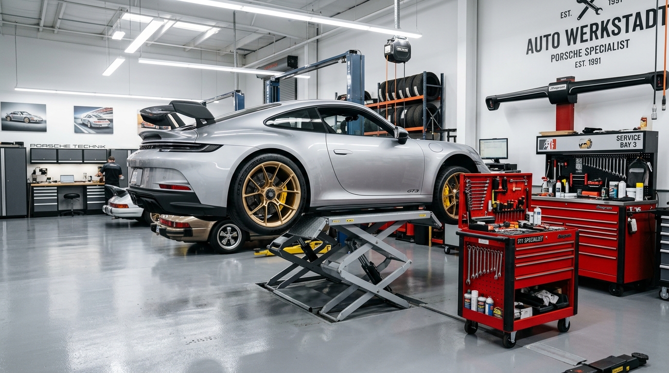 Porsche en elevador taller MAROMOTOR